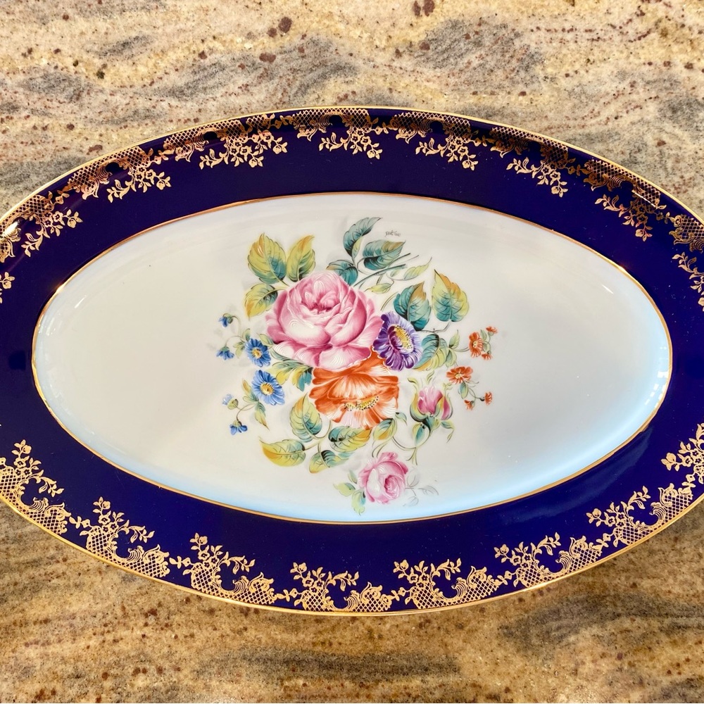 Limoges porcelain oval serving platter with gold trim